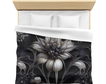 Gothic Botanical Skull Duvet Cover: Dark Floral Bedding