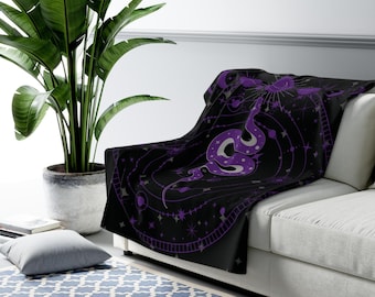 Purple Goth Snake Blanket: Celestial Moon Phases Throw