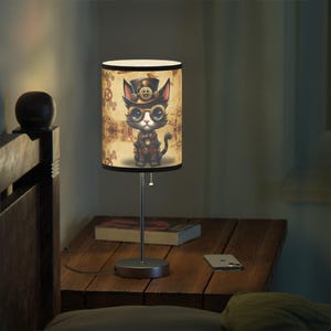 Steampunk Cat Lamp - Cat Lamp - Cat Decor Lamp - Goth Lamp - Goth Decor - Steampunk Decor - Desk Lamp - Bedside Lamp - Dopamine Decor Lamp