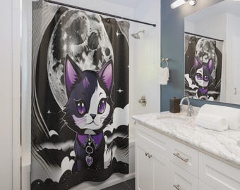 Black Cat Gothic Shower Curtain: Halloween Spooky Bathroom Decor