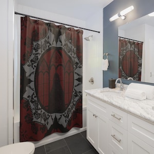 Gothic Bats Shower Curtains - Elegant Cathedral Style Bathroom Decor - Gothic Home Accessories - Elegant Gothic Bathroom