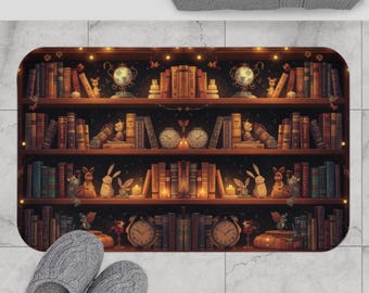 Alfombra de baño con estantería - Decoración de baño bibliófila y caprichosa