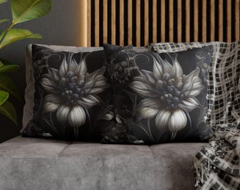 Gothic Botanical Accent Pillow: Dark Floral Home Decor