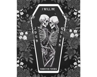 Manta de terciopelo con esqueletos góticos personalizable - Manta de doble cara con nombre personalizado - Acogedora manta de peluche de esqueleto personalizable