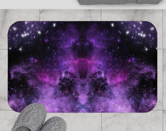 Alfombra de baño con diseño de galaxia gótica pastel: decoración celestial morada para el baño