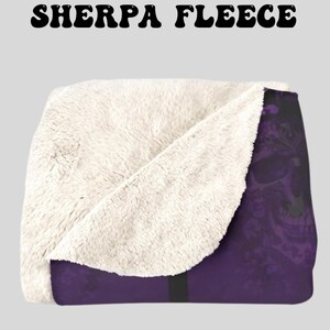 Elegant Gothic Skull Throw Blanket: Purple & Black Velveteen or Sherpa Fleece Sherpa Fleece