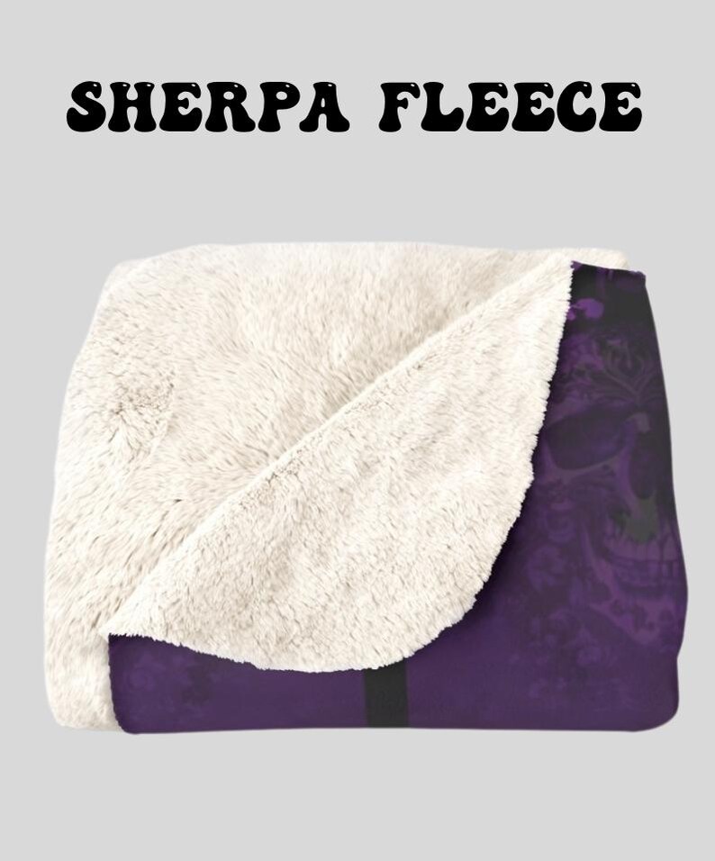 Elegant Gothic Skull Throw Blanket: Purple & Black Velveteen or Sherpa Fleece Sherpa Fleece