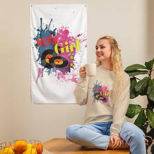 Retro 90s Girl Vinyl Records Sweatshirt | Vintage Music Lover Unisex Pullover | Nostalgic Record Player Sweater | Retro Streetwear Gift