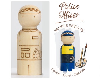 DIY Peg Doll First Responder Police Officer Wooden Montessori Craft Kit Learning Activity EYFS Small World Waldorf Education