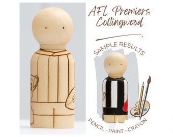 DIY Collingwood AFL Premiership Wooden Peg Doll Montessori Craft Kit Learning Activity EYFS Small World Waldorf Education