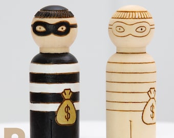 DIY Bank Robber Wooden Peg Doll Montessori Craft Kit Learning Activity EYFS Small World Waldorf Education