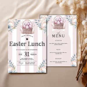 Osterlunch Einladung & Menüvorlage - Vintage Osterbrunch Digitale Einladung und Menü