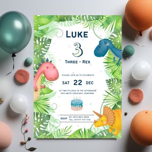 3rd Birthday Dinosaur Invitation | Three-Rex Party Invitation
