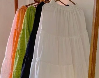 Long Cotton Ruffle Skirt with inner lining- Long Maxi Skirt - Comfortable Elastic Waist - Tier Skirt - Flowy Handmade Dress