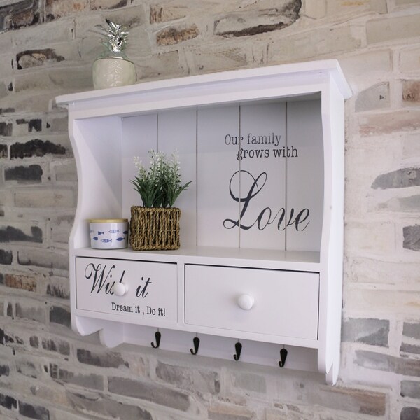 White Wall Shelf With Drawers Etsy