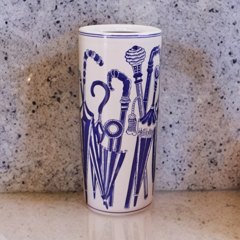 Vintage Blue & White Umbrella Stand Antique Home Decor Etsy UK