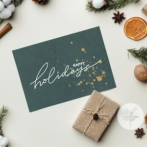 Happy Holidays Green + Gold Art Print | DIGITAL DOWNLOAD | Modern Christmas Decor | Minimalist Home | Christmas Printable | Seasonal |
