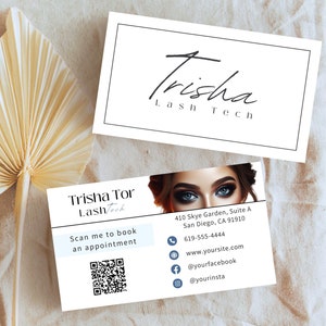 Modèle personnalisable de carte de visite BOHO pour cils et beauté, blanc et rose clair Modèle CANVA DIY pour esthéticienne et technicienne en cils