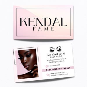 Modèle de carte de visite beauté modifiable pour la technologie des cils Modèle personnalisable bricolage Canva cheveux et cils 3,5 x 2 en blanc et rose classiques