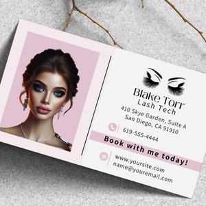 Modèle de carte de visite Beauty Lash Tech modifiable, carte toile DIY 3,5 x 2 en taille standard pour les professionnels des cils