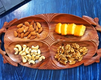 Wooden Hand Carved Tray, Rectangle Handmade Tray, Decorative Serving Trays, Luxury Tray