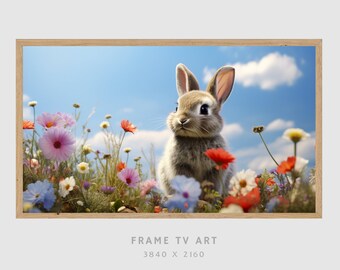Frame TV Art Easter Bunny Instant Download,Wildflower Spring Frame TV Art, Floral Rabbit Art for TV Digital
