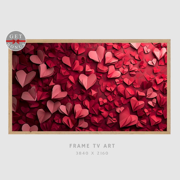 Samsung Frame TV Art Valentine's Paper Hearts | Frame TV Art Valentine's Day | Romantic Heart Download for Tv | Red Heart