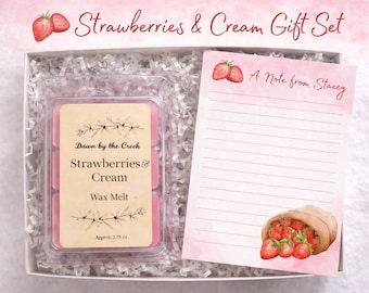 Erdbeeren & Sahne Geschenk-Set | Wachs schmilzt, Notizblock, Stift