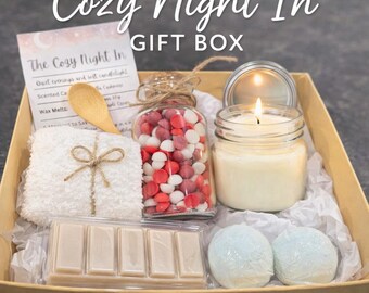 Cozy Night In Gift Box | Candle, Wax Melts, Bath Bombs, Fuzzy Socks