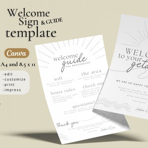 Airbnb Welcome Sign Template, VRBO House Rules Printable, Wifi Sign Vacation Rental Welcome Book Template, Airbnb Template Canva