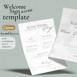 Airbnb Welcome Sign Template, VRBO House Rules Printable Wifi Sign Vacation Rental Welcome Book Template, House Manual Airbnb Template Canva