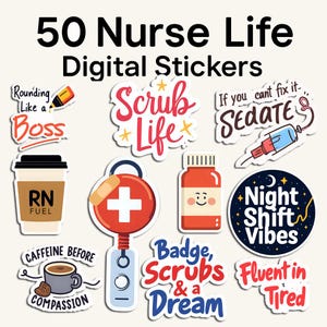 Funny Nurse Planner Stickers: 50 PNGs for Digital Planning (Digital Download