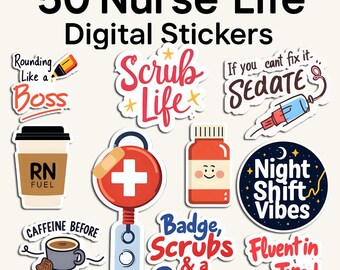 Lustige Krankenschwester Planner Sticker: 50 PNGs für die Digitale Planung (Digitaler Download