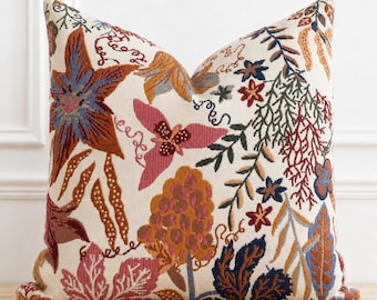 Woven Floral Jacquard Pillow Cover, Vintage Botanical Cushion, Beige Olive English Country Decor