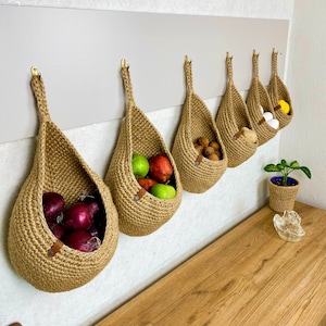 Jute Basket, Wall Hanging Basket for Kitchen Organizer and Vegetable Storage, Hanging Fruit Basket