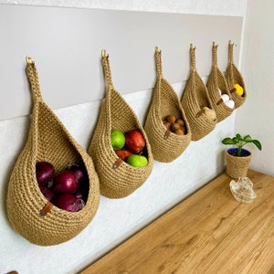 Jute Basket, Wall Hanging Basket for Kitchen Organizer and Vegetable Storage, Hanging Fruit Basket