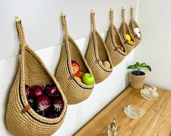 Jute Basket, Wall Hanging Basket for Kitchen Organizer and Vegetable Storage, Hanging Fruit Basket