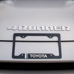 Metal License Plate Frame, Tricolor Vintage Toyota Retro Style-TRD Offroad Tacoma FJ Cruiser 4Runner 4x4 White Grey Black