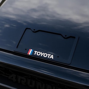 Metal License Plate Frame, Tricolor Vintage Toyota Retro Style-TRD Offroad Tacoma FJ Cruiser 4Runner 4x4 Red White Blue