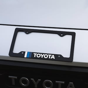 Metal License Plate Frame, Tricolor Vintage Toyota Retro Style-TRD Offroad Tacoma FJ Cruiser 4Runner 4x4 White Blue Navy