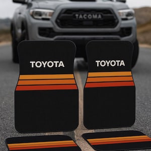 Car Mats, Vintage Toyota Retro Style TRD Offroad Tacoma FJ Cruiser 4Runner 4x4, Set of 4, Car Accessories, Truck Mat, Yellow Orange Red