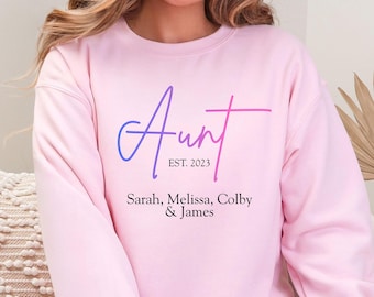Custom Auntie Sweatshirt, Personalized Nieces Nephews Names, Pregnancy Reveal, Auntie Sweatshirt with Children Name