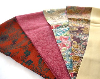 Assorted Japanese Silk Fabric Lot - 5-Piece Collection Featuring Rich Patterns and Colors for Quilting and Textile Arts Lot S22-010