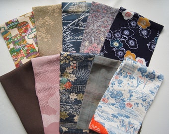 Lot of 10 Vintage Kimono Silk Fabric Remnants- Ideal for Quilting, Crafts, Patchwork Lot SL2311-06