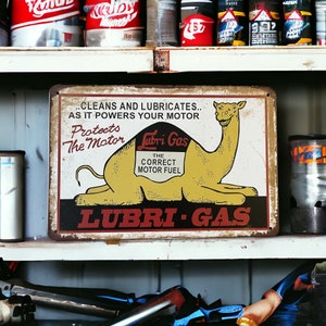 Vintage Lubri Gas Metal Sign | Automotive signs | Gas & Oil signs | Vintage signs | Mancave | Car Sign | Garage Signs |