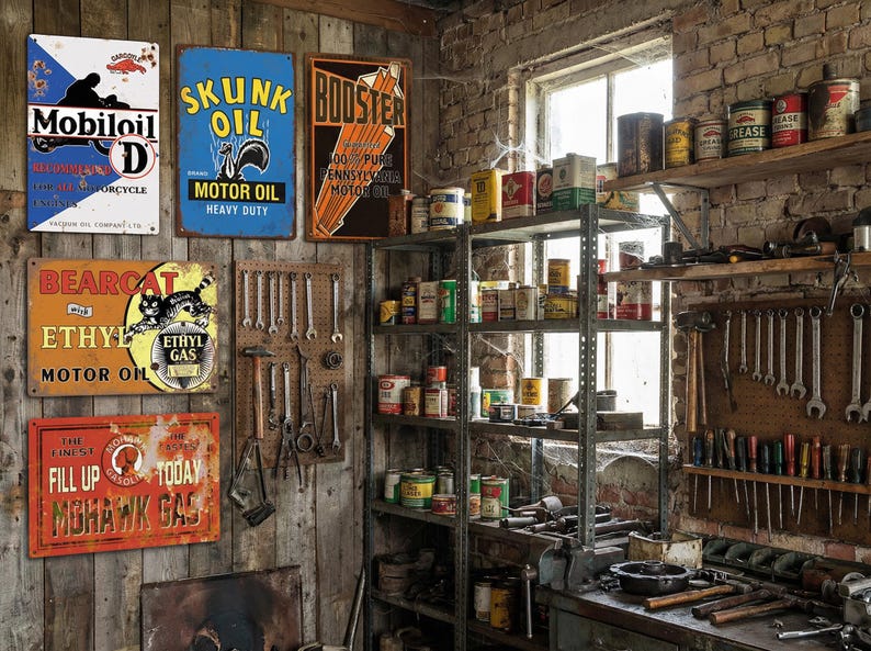 Vintage Gas & Oil Metal Sign Set: Man Cave Garage Decor (35 Pieces) - Etsy