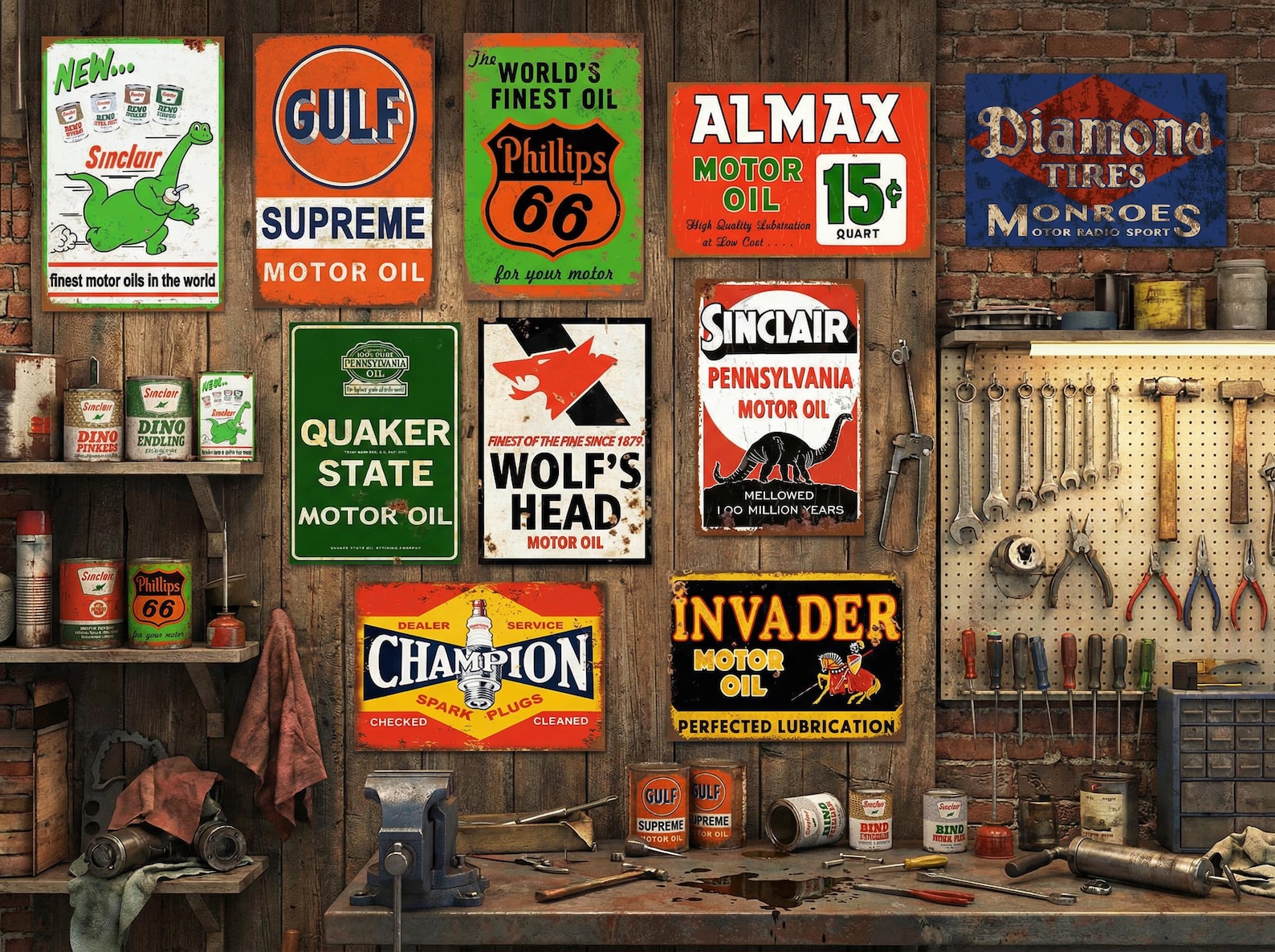 Vintage Gas & Oil Metal Sign Bundle: Rustic Garage Decor, Set of 10 - Etsy