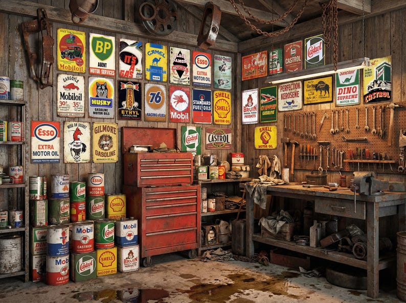 Vintage Gas & Oil Metal Sign Set: 24-piece Rustic Garage Decor - Etsy