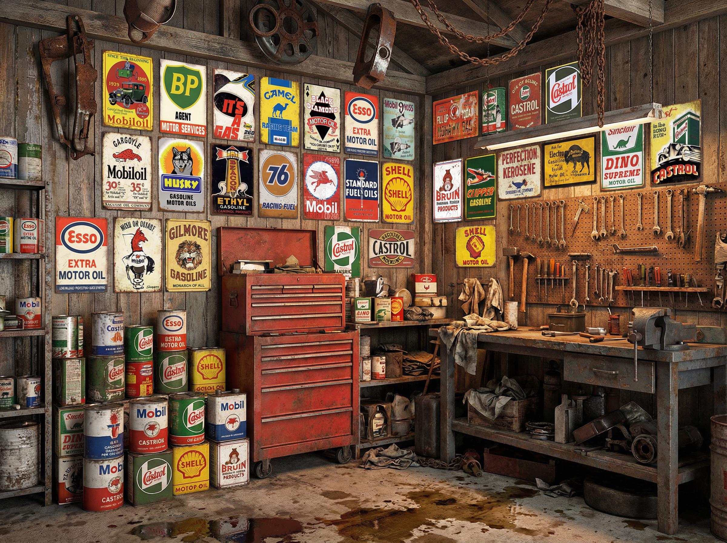 Vintage Gas & Oil Metal Sign Set: 24-piece Rustic Garage Decor - Etsy