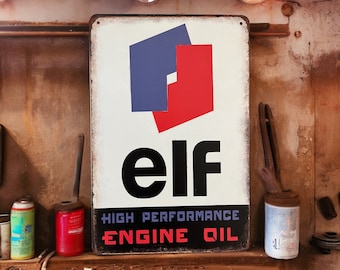 Vintage Elf Oil Metal Sign: Automotive Garage Decor